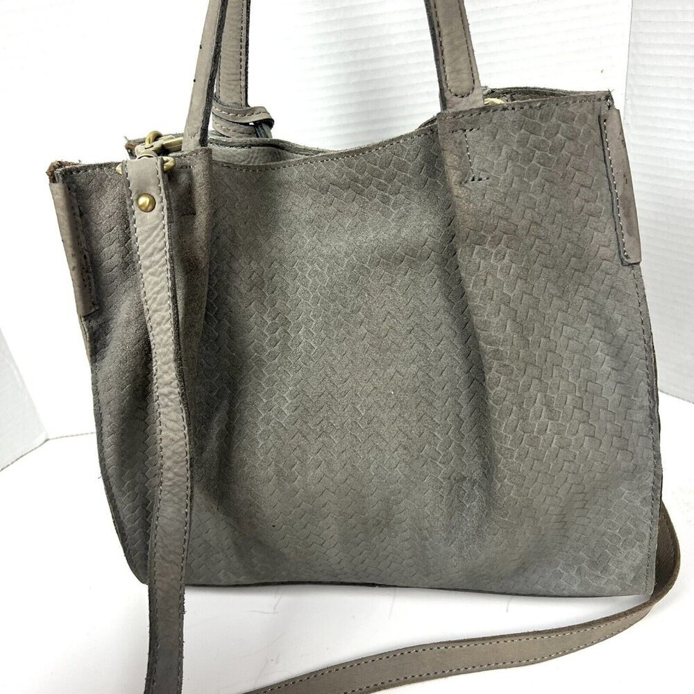 Anthropology Miss Albright Gray Suede Purse Shoulder Strap Boho Handbag Tassels - Picture 3 of 10